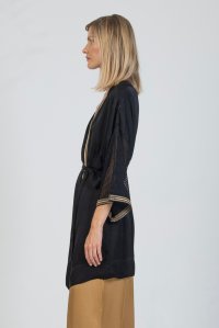 Linen blend kimono with knitted details black