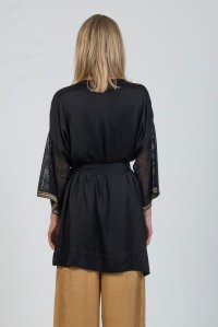 Linen blend kimono with knitted details black