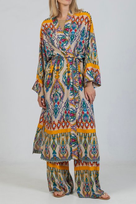 Printed kimono with belt multicolored