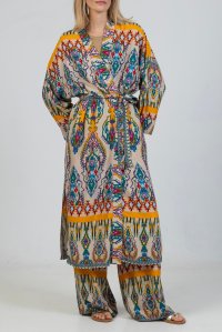 Printed kimono with belt multicolored