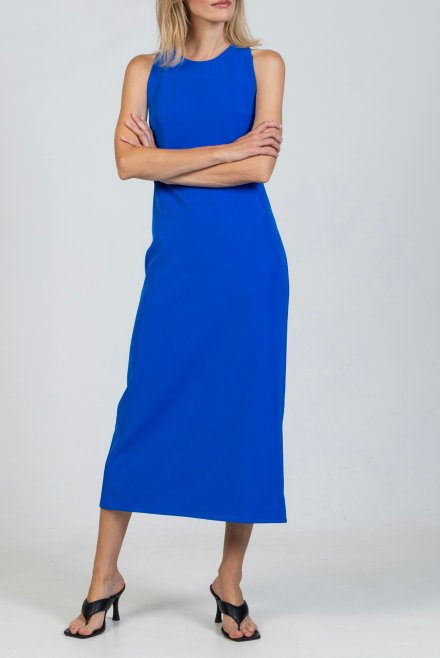 Eλαστικό μίντι φόρεμα με πλεκτές λεπτομέρειες royal blue