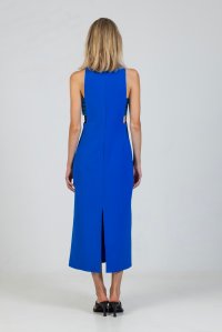 Stretch cut-out midi dress with knitted details royal blue