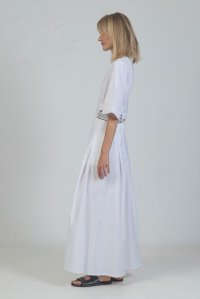 Poplin cut-out maxi dress with knitted details white