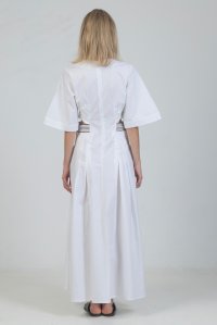 Poplin cut-out maxi dress with knitted details white