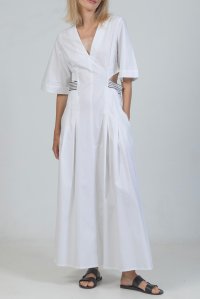 Poplin cut-out maxi dress with knitted details white