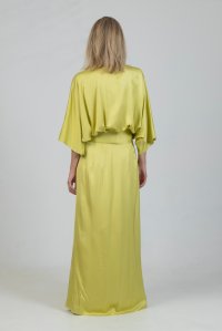 Satin kimono dress with fringed belt lime