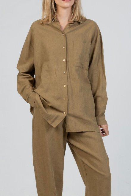 Oversized shirt with linen olive green