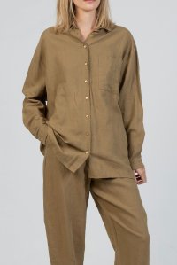 Oversized πουκάμισο με λινό olive green