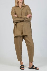 Oversized shirt with linen olive green