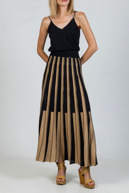 Lurex two-toned maxi skirt black -tan gold