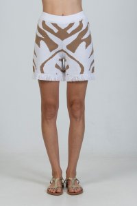 Cotton blend jacquard shorts white -warm sand