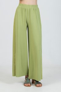 Jersey wide leg pants with knitted details bright green