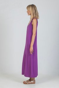 Crepe marocaine dress with knitted handmade details hyacinth  violet