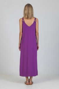 Crepe marocaine dress with knitted handmade details hyacinth  violet