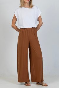 Jersey wide leg pants with knitted details camel