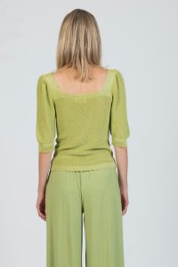 Lurex puffed sleeved top bright green