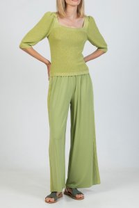 Lurex puffed sleeved top bright green