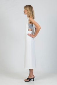 Stretch cut-out midi dress with knitted details ivory