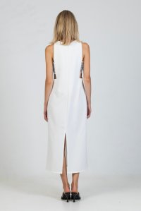 Stretch cut-out midi dress with knitted details ivory