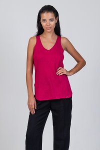 Lurex v-neck sleevless basic top fuchsia