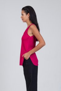 Lurex v-neck sleevless basic top fuchsia