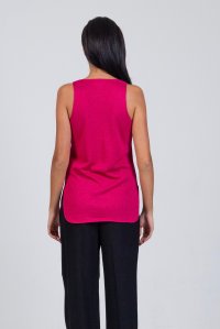 Lurex v-neck sleevless basic top fuchsia