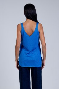 Lurex v-neck and v-back tank top royal blue