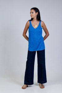 Lurex v-neck and v-back tank top royal blue