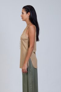 Lurex v-neck and v-back tank top tan gold