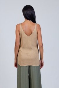 Lurex v-neck and v-back tank top tan gold