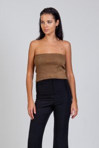 Lurex ribbed bandeau top bronze