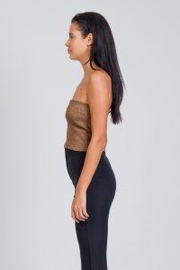 Lurex ribbed bandeau top bronze