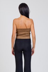 Lurex ribbed bandeau top bronze