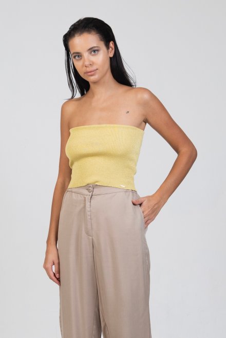 Lurex ribbed bandeau top lime