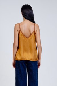 Satin basic top with knitted details camel