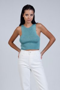 Lurex ribbed αμάνικο κοντό τοπ teal