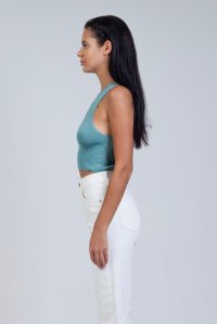 Lurex ribbed tank cropped top teal