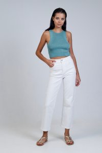 Lurex ribbed tank cropped top teal