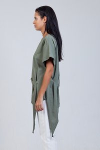 Organic cotton bottom side tying T-shirt khaki