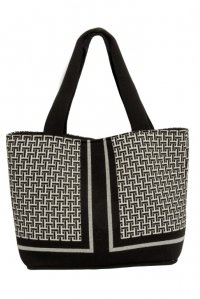 Viscose-lurex geometric pattern tote bag black-ivory-silver