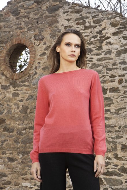 Wool blend basic sweater camelia rose