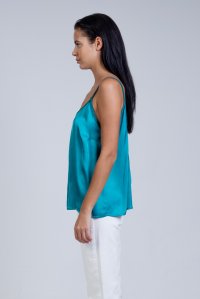 Satin basic top with knitted details petrol