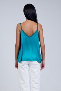 Satin basic top with knitted details petrol