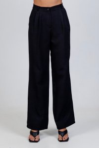 Straight pleated pants black