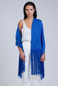 Metallic knit fringed stole royal blue