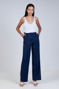 Straight pleated pants navy