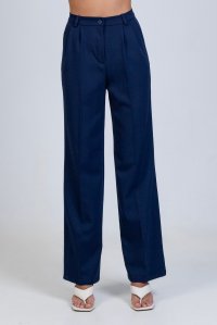 Straight pleated pants navy