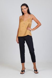 Satin top with knitted details gold