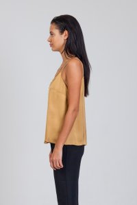 Satin top with knitted details gold