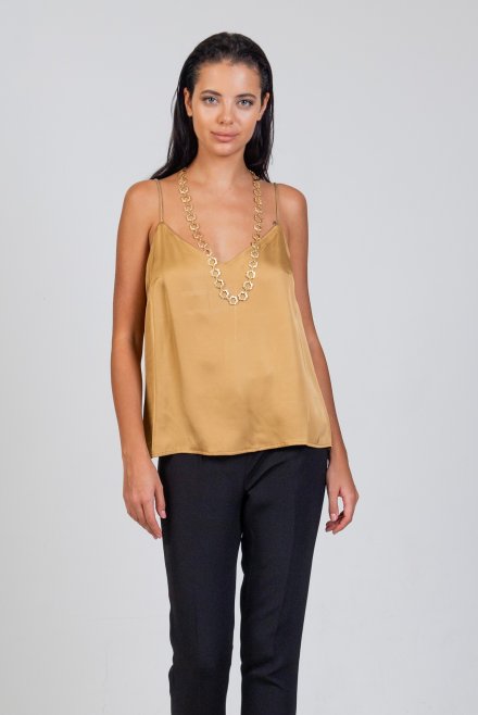 Satin top with knitted details gold